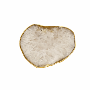 Platter Pedra Ágata Grossa Grande Natural Com Banho De Ouro Na Borda